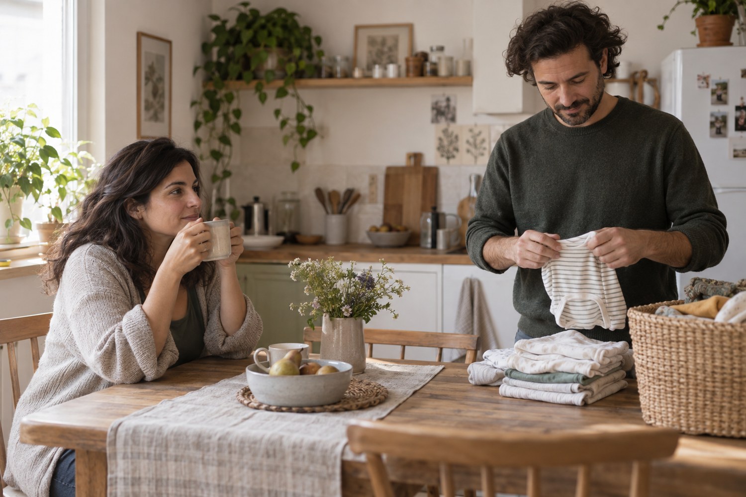 Condividere i compiti quotidiani, scena illustrativa creata con IA